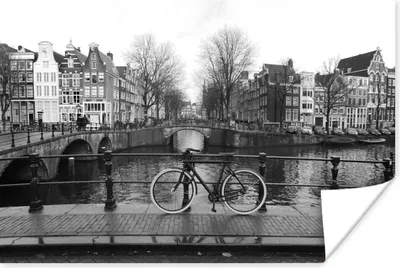 Produktbild von MuchoWow® Poster Amsterdamer Grachten - Schwarz und weiß 180x120 cm - Fotoplakat