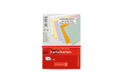 Immagine prodotto di BRUNNEN 102282200 Schede A8 a righe, interlinea 7 mm, riga di intestazione blu, righe orizzontali blu, bianco