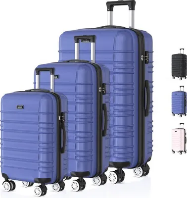Image de Voyagoux® AVALON - Ensemble de voyage - Valises - 3 pièces - Valise de voyage avec roulettes - Bleu - Serrure TSA