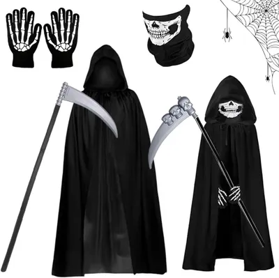 Immagine prodotto di Costume da scheletro per Halloween, composto da 4 pezzi, taglia 110 cm, include maschera e guanti, ideale per occasioni festive