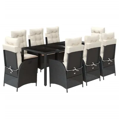 Produktbild von vidaXL 9-tlg. Garten-Essgruppe mit Kissen Schwarz Poly Rattan