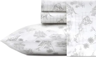 Productafbeelding van Bahama - Kingsize lakens, katoenen percal beddengoedset, fris en cool, stijlvol interieur (vintage kaart grijs, kingsize)