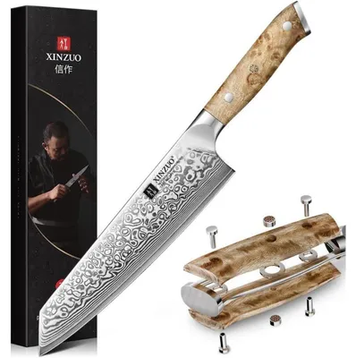 Produktbild von Kiritsuke Kochmesser Damaststahl 21cm Bergahornholz Griff Geschenkbox