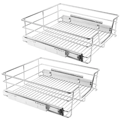 Image de 2x Tiroir télescopique pour armoire de 50cm de large | Tiroir de cuisine Tiroir à panier Tiroir d'armoire