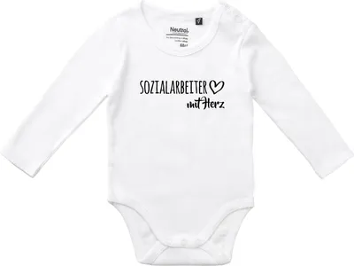 Produktbild von Huuraa Baby Body Sozialarbeiter mit Herz 74 White  Baumwolle Fairtrade Langarmbody Geschenkidee