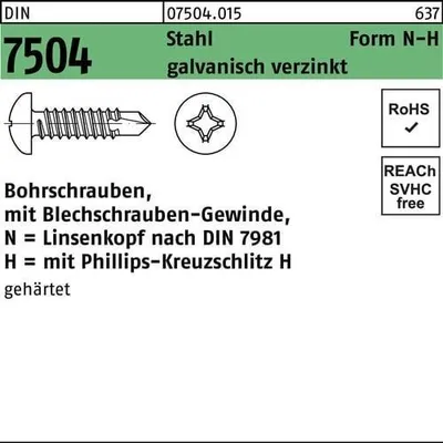 Produktbild von Reyher 7504-N Bohrschrauben 4,8x70 verzinkt Linsenkopf (250 Stück)