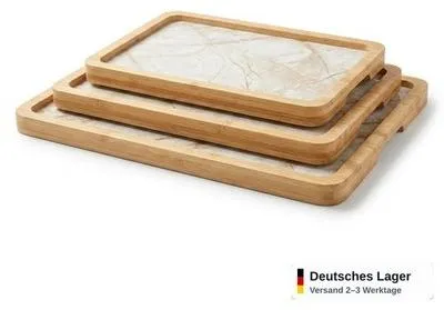 Produktbild von Serviertablett 3er Set Marmor Optik Frühstückstablett stapelbar Deko