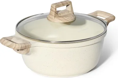 Produktbild von JUST PERFECTO Großer Kochtopf Induktion 24cm 4L -Antihaft-Granit-Bräter (Beige) - Topf groß mit Deckel - Non-Stick Pan - Fleischtopf hoch aus Keramik