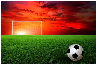 Produktbild von Wallario Wandbild aus Acryl, 90 x 60 cm, freischwebende Optik - Fußball - Fußballfeld bei Sonnenuntergang