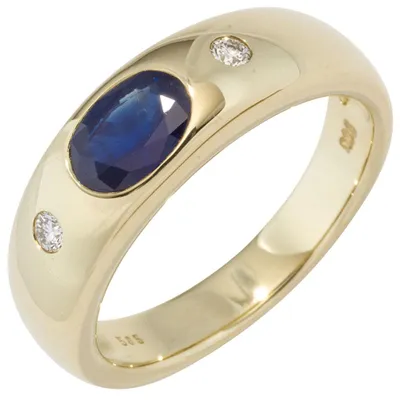 Produktbild von Ring Damenring Safir Saphir blau & 2 Diamanten Brillanten 585 Gelbgold Innenumfang 56mm Ø17.8mm