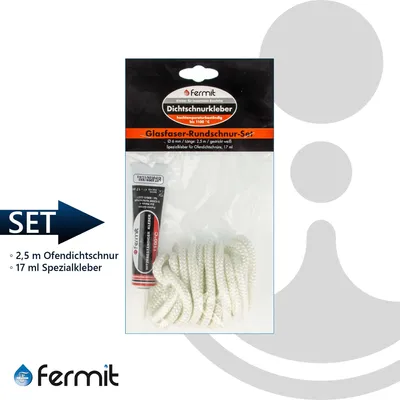 Immagine prodotto di Set di cordoncini rotondi in fibra di vetro Fermit intrecciati Ø 6 mm x 2,5 m, con colla speciale - Guarnizione per forno
