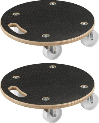 Produktbild von Wiltec 2x Transportroller 380 x 110 mm rund 250 kg Traglast je Möbelroller, Rollbrett aus Holz mit 4 Lenkrollen
