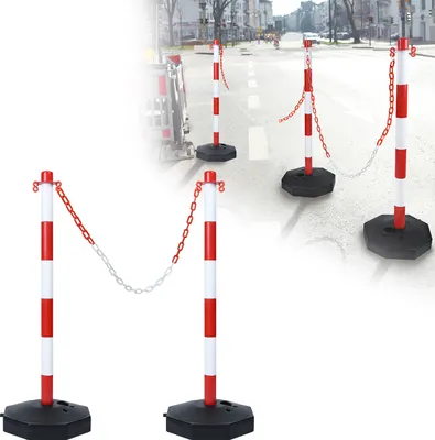 Produktbild von YUENFONG 2 Stück Absperrpfosten 82x28x28 cm,Kunststoff, mit 1,4 m Absperrketten, für Verkehrskontrolle oder Warnung