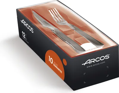 Produktbild von Messer und Gabel Loinset Set  Arcos de Mesa 378100 einteiliger Edelstahl Monoblock, 11 cm Klinge im Geschenkkarton 12 Stück