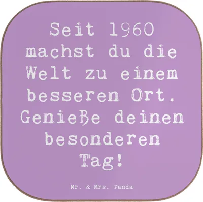 Produktbild von Mr. & Mrs. Panda Untersetzer für Gläser Spruch 1960 Geburtstag - Lavendeltraum - Geschenk, Happy Birthday, Flaschenuntersetzer, Alter, Coaster, Geburtstagsgruß, Glas