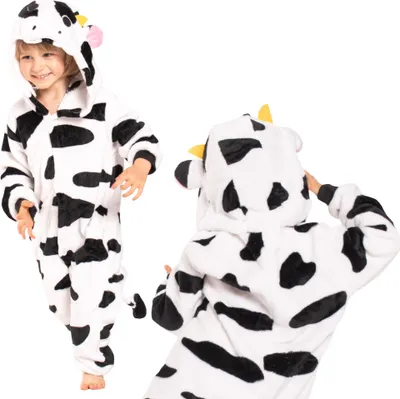 Produktbild von Nikcorp Jumpsuit Pyjama Damen Kinder Onesie Kuh Schwarz-Weiß 105-115
