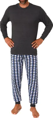 Produktbild von Normann Herren langarm Schlafanzug Pyjama mit Bündchen und karierter Jersey Hose ; anthrazit1 , 48