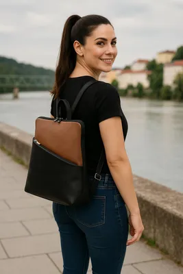 Produktbild von C1072 Cinino Lederrucksack Schwarz/Cognac