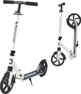 Image de Trottinette pour enfants à partir de 8 ans, adolescents et adultes, trottinette à 2 roues pour tout-petits avec guidon réglable en hauteur, large plateau antidérapant, pliable et légère pour garçons et filles jusqu'à 99,8 kg, blanc + noir