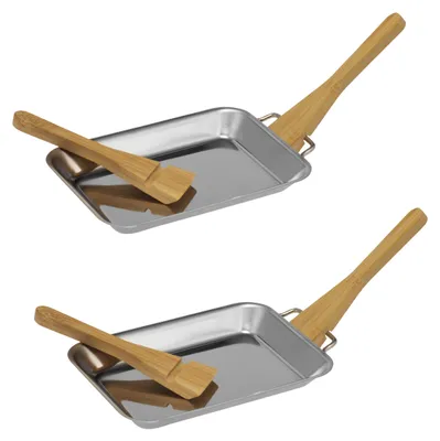 Image de Ensemble de 2 poêles à griller Bremermann comprenant 4 grattoirs en bambou, acier inoxydable