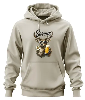 Produktbild von Servus Hirsch Bier Sonnenbrille Edelweiss Lederhose Wiesn Hoodie Kapuzenpullover, Natur, XL