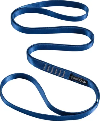 Blaue Polyamid-Schlinge von Black Diamond mit gewebtem Label und Verstärkungsnähten