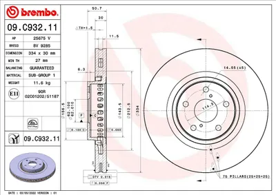 Produktbild von 2x BREMBO Bremsscheibe 09.C932.11 für LEXUS IS II (GSE2_ ALE2_ USE2_) 51mm
