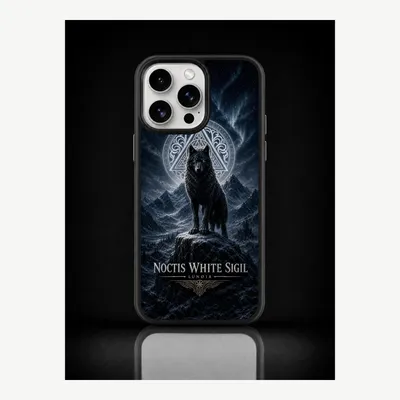 Productafbeelding van iPhone 15 Pro Max hoesje, telefoonhoesje, beschermhoesje, case met wit zegelmotief – LUNØIR ©