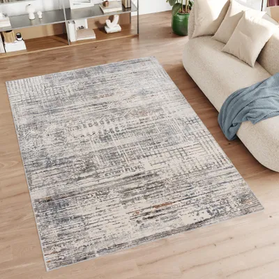 Produktbild von Teppich Wohnzimmer Schlafzimmer Kurzflor Modern Meliert Design Grau Creme  80 x 150 cm