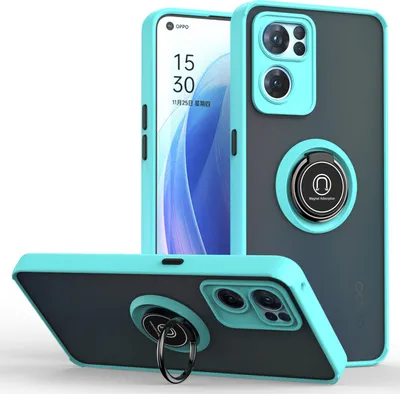 Produktbild von OPPO Reno7 5G Hülle, Ring Halter Ständer Matte Transluzent TPU Rahmen Stoßfest Schutzhülle für OPPO Reno7 5G Hellblau