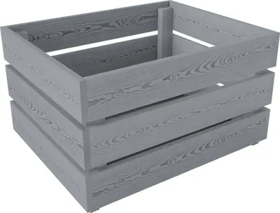 A grey wooden crate on a white background.