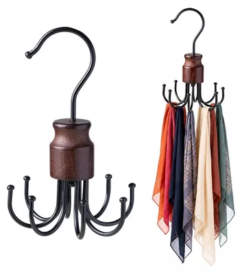 Productafbeelding van Gordelhouder, garderobe-organizer - 360° draaibaar met 8 haken - Opbergruimte voor riemen, stropdassen en sjaals - 14x11 cm - 2 stuks