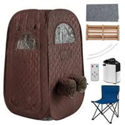 Produktbild von GOPLUS Tragbares Dampfsauna, Heimsauna für 1 oder 2 Personen mit 1000W 3L Dampfgenerator, Klappstuhl, Timer, Fernbedienung, Ganzkörper-Sauna, Kaffee