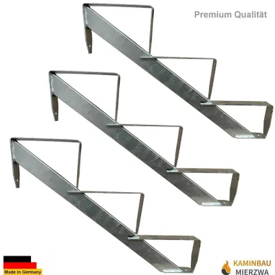 Three galvanized metal stair stringers are shown against a white background.