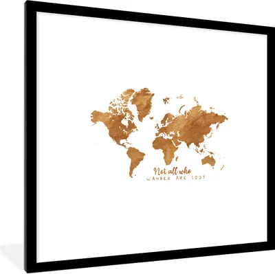 Produktbild von MuchoWow® Gerahmtes Poster Weltkarte - Bronze - Zitat 40x40 cm - Poster mit Schwarzem Bilderrahmen Wandposter Rahmen Foto Bilder - Poster - Plakat im Rahmen