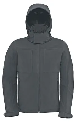 Produktbild von B&C Herren Softshell-Jacke mit Kapuze, Fleece-Innenfutter, atmungsaktiv, wasserabweisend, winddicht FK101 (S) (Dunkelgrau)