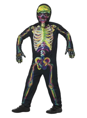 Produktbild von Neon-Skelett Bunt Karneval Faschingskostüm Kinder Kindergröße: 158-164