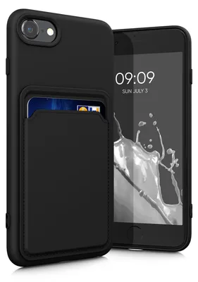 Produktbild von kwmobile Handyhülle für Apple iPhone SE (2022) / SE (2020) / 8 / 7 Hülle mit Kartenfach - TPU Case - Kabelloses Laden - Schutzhülle Cover in Schwarz