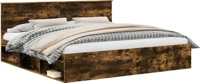 Image de vidaXL Cadre de lit Chêne fumé 200 x 200 cm Pin massif