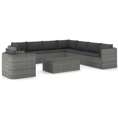 Produktbild von 9-tlg. Garten-Lounge-Set mit Kissen Poly Rattan Grau