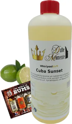 Produktbild von Dufte Momente | Whirlpool Duft 1000ml | Cuba Sunset (Geranium, Mojito, Rum) | mit naturreinen und natürlichen ätherischen Ölen | kein Schaum | vegan