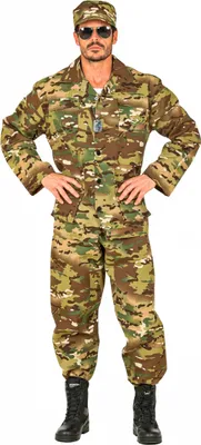 Produktbild von Soldaten Kostüm mit Camouflage Muster 3-tlg für Halloween & Fasching Größe: XL-54