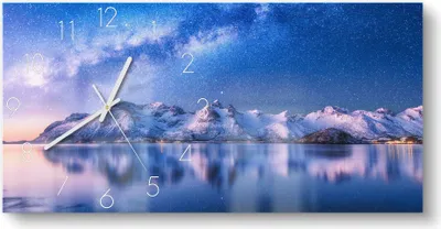 Produktbild von DEQORI Glasuhr 60x30 cm Zahlen 'Galaxis über Fjord' Wanduhr Glas Uhr Design leise