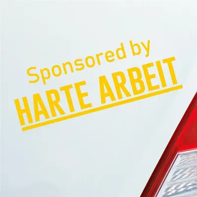 Produktbild von Auto Aufkleber Sponsored by Harte Arbeit Gesponsert Hard 19x7 cm Gelb Sticker Heckscheibenaufkleber