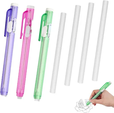 Image de Lot de 3 stylos-gommes réutilisables, en aluminium, avec 4 gommes de rechange, pour l'école et le bureau