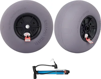 Immagine prodotto di SucceBuy Pneumatici da sabbia da 13", ruote per palloni da spiaggia in TPU, pneumatici per carrelli da kayak, ruote per carrelli da canoa, pneumatici per passeggini, confezione da 2, resistenti, pompa d'aria gratuita, nero, 12 V, 100 W, PVC