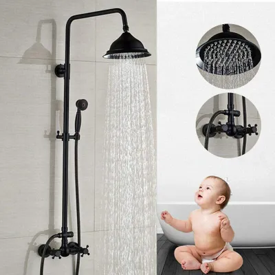 Obrázek produktu pro Sprchový systém Sprchová baterie Dešťová sprcha Vintage Retro Černá nastavitelná sprchová tyč 20 cm Sprchová sada Ruční sprcha pro koupelnu