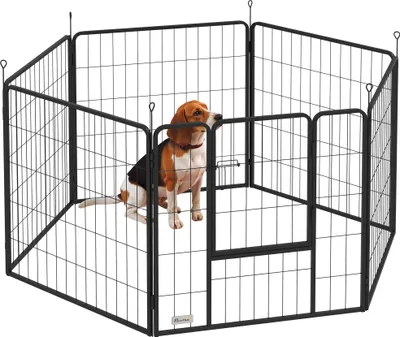 Obrázek produktu pro Výběh pro štěňata PawHut 80 cm vysoký, 6-TLG. Ohrádka pro psy DIY ohrádka pro štěňata s dvířky, volný výběh pro malé až středně velké psy, ocel, šedá barva