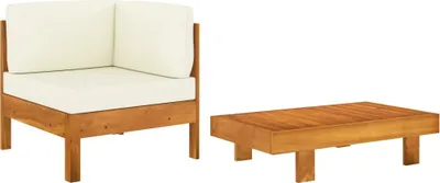 Produktbild von 2-tlg. Garten-Lounge-Set mit Cremeweißen Kissen Akazienholz