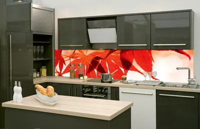 Produktbild von Küchenrückwand Folie selbstklebend ROTE BLÄTTER 260 x 60 cm - Klebefolie - Dekofolie - Spritzschutz für Küche -